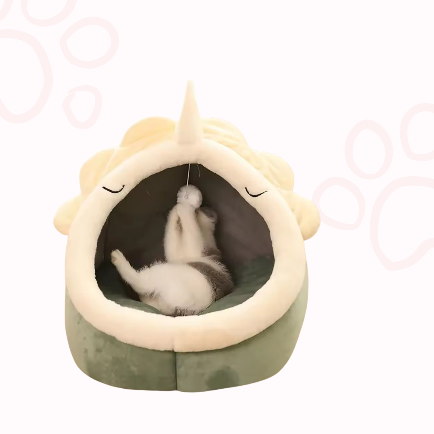 Cozy Cat Cave Bed – Soft, Foldable & Adorably Cartoon-Style