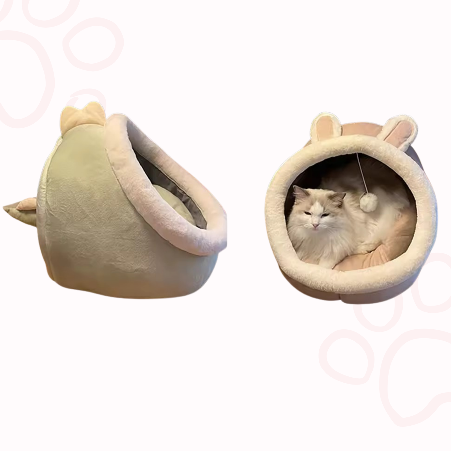 Cozy Cat Cave Bed – Soft, Foldable & Adorably Cartoon-Style