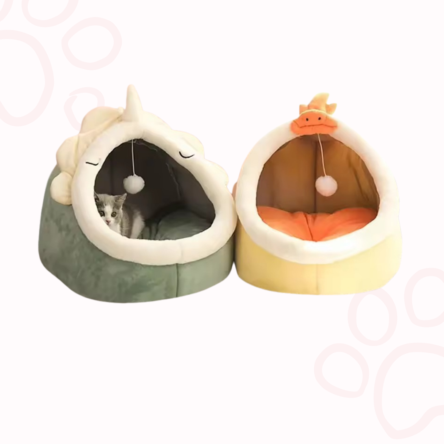 Cozy Cat Cave Bed – Soft, Foldable & Adorably Cartoon-Style
