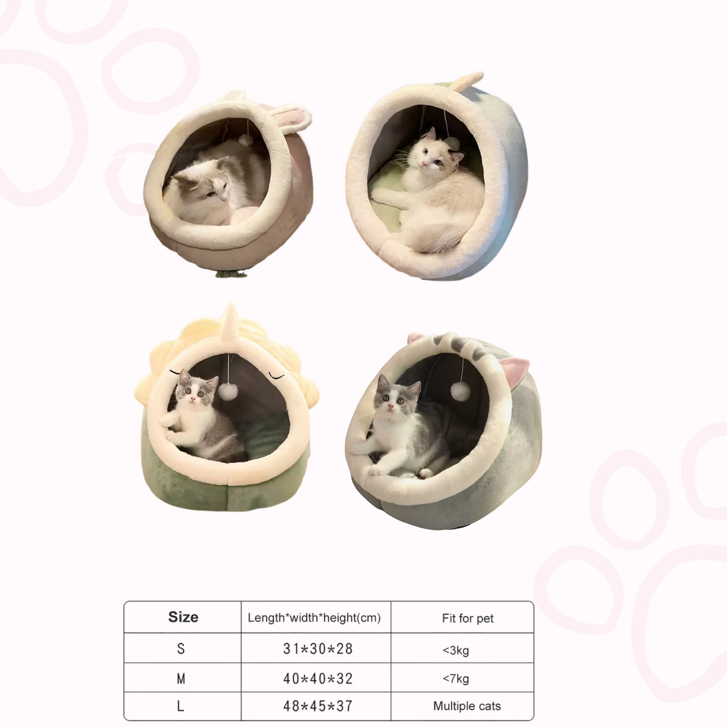 Cozy Cat Cave Bed – Soft, Foldable & Adorably Cartoon-Style