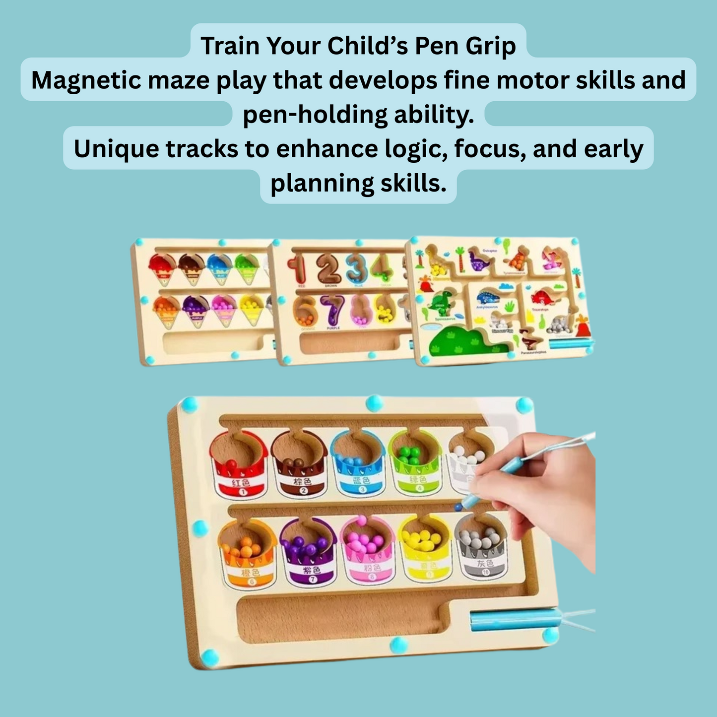 Florenelle™ Montessori Color & Number Board – Magnetic Bead Maze Game for Kids (3–6 yrs)