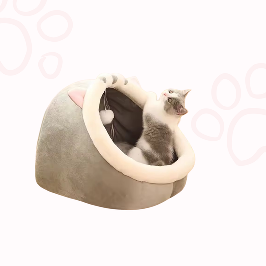 Cozy Cat Cave Bed – Soft, Foldable & Adorably Cartoon-Style